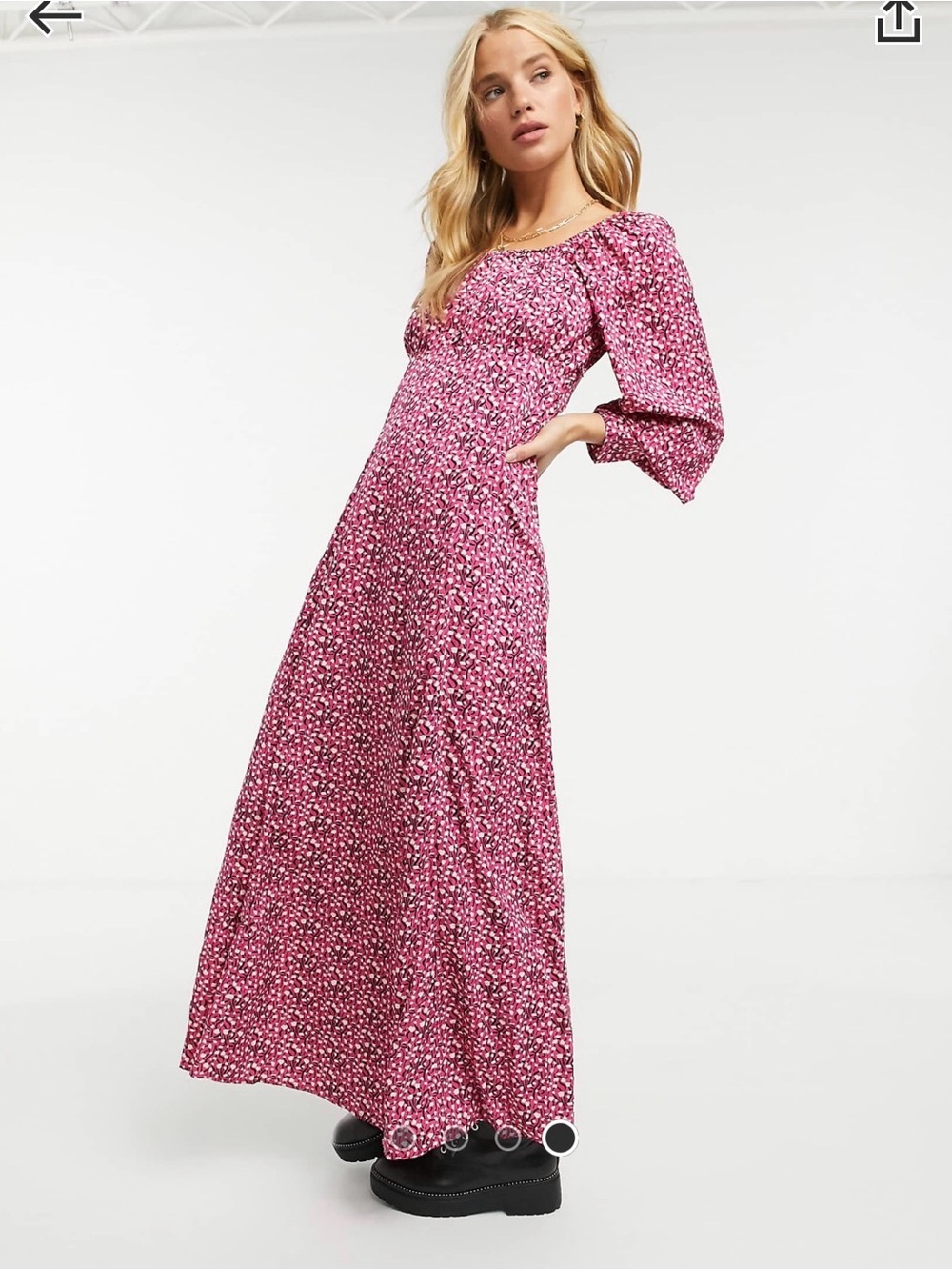 Vero Moda Pink Floral Maxi Dress with Puff Sleeves